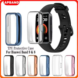 Tpu Soft Case for HUAWEI Band 10 9 8 Protective Case For HUAWEI Band 10 9 8 All-inclusive Electroplated Tail Jam Case Draw Watch Cover for Pelindung Smartwatch Accessories Sporty