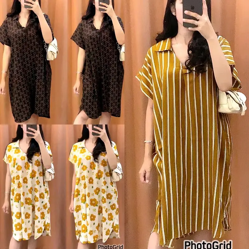 DASTER SULTAN BGR Dress V Neck Nyaman Panjang Dengan Kerah Dan Motif Cantik Kekinian VNCK-BYSLTN