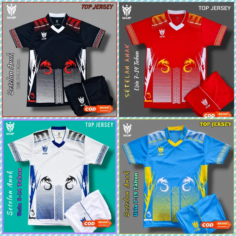 jersey 1set anak anak umur 7-14thn terbaru bermotif dragon 4