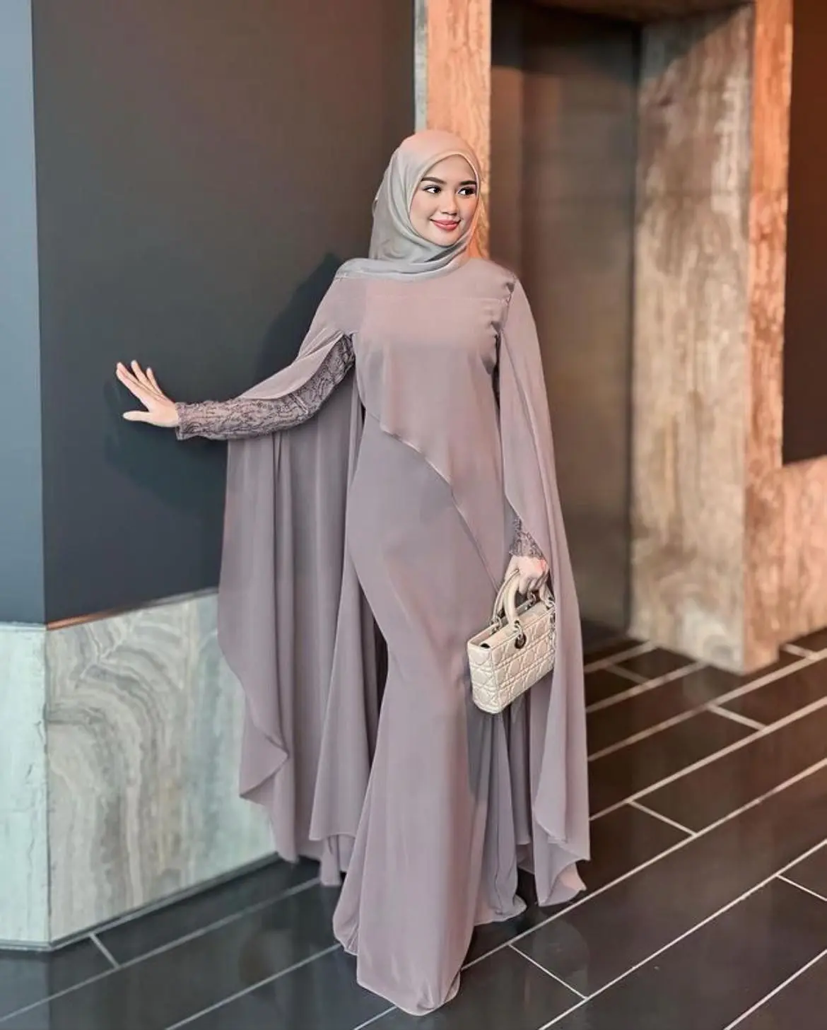 Dress Model Melayu Nura Gamis Cerutty Babydoll Mix Brukat Terbaru 2024 Outfit Kondangan Pesta Mewah Elegan