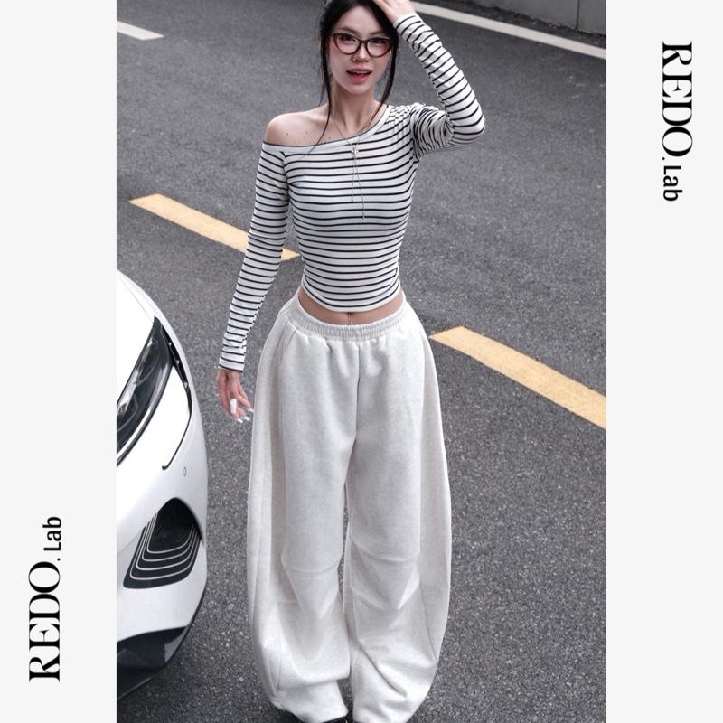 COMBO ÁO LỆCH VAI THUN COTTON + QUẦN NỈ DÁNG THỤNG BASIC TÔN DÁNG