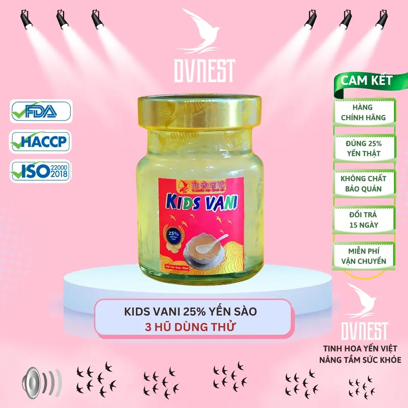Tổ Yến Chưng Kids Vani 25% Yến Sào Thật {3 Hũ Dùng Thử x 70ml}, Có Thêm Tổ Yến Chưng Đông Trùng Hạ Thảo, Tổ Yến Chưng Đường Phèn, Tổ Yến Chưng Đường Kiêng, Yến Hũ Chưng Tiệt Trùng Mở Nắp Sử Dụng Ngay, Sản Phẩm Của Công Ty Yến Sào Đại Việt - DVNEST 1