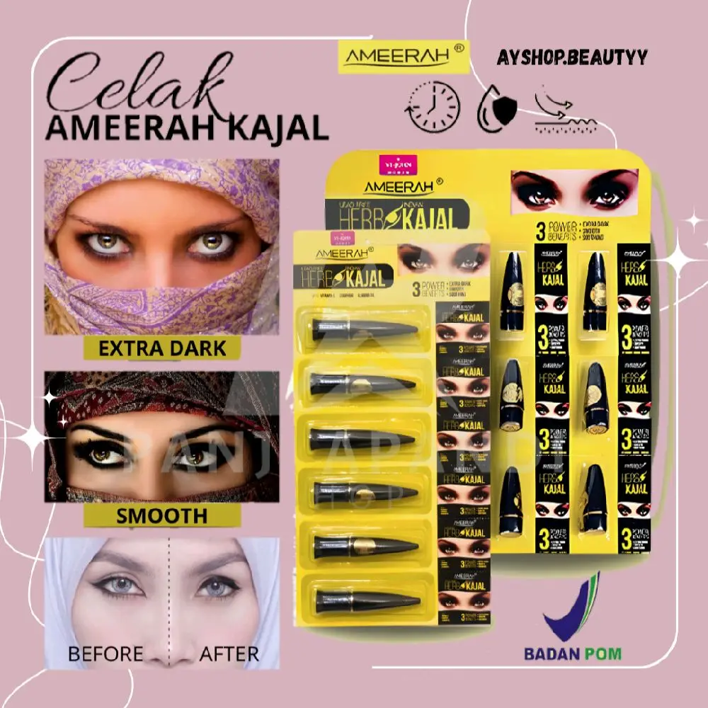 Celak Mata Arab Ameerah Kajal With Herbal Mint Extra Vit E BPOM