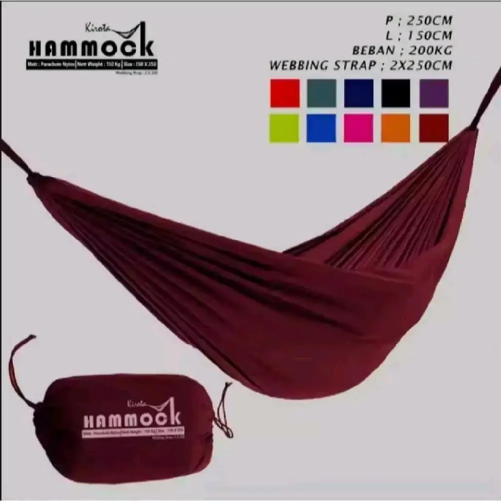 Outdoor Hammock Parachute Nylon- Ringan, Kuat, dan Praktis | Beban Maks 150kg Camping