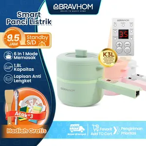 (COD)Bravhom Panci Listrik Multifungsi 1.8L Waktu Janji Temu Penyesuaian Api Anti Lengket Liner Nano Porselen Putih Perlindungan Terlalu Panas Anti Gores Pelestarian Panas wajan elektrik pancilistrik 2liter electric  pot