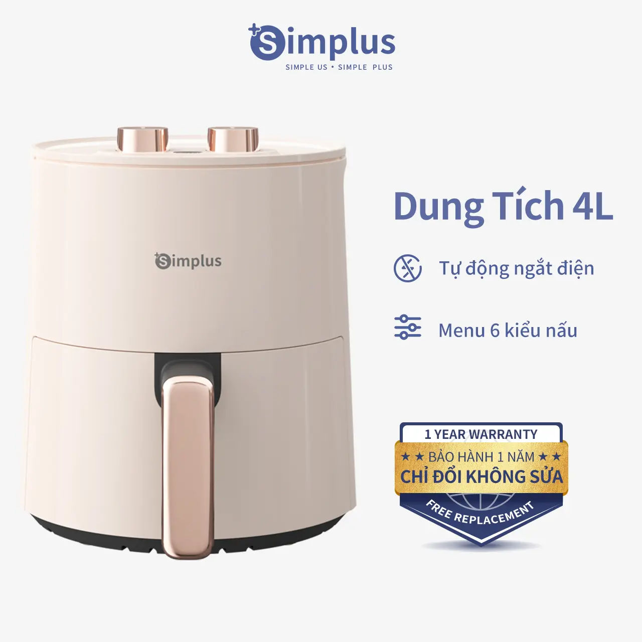 SimplusVN Nồi Chiên Không Dầu Simplus Dung Tích 4L KQZG007,  Bảo Hành 1 Năm Chỉ Đổi Không Sửa