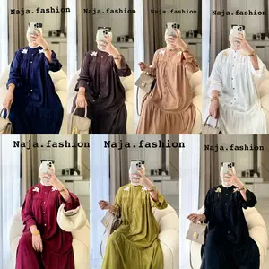 Naja.Fashion Nagita Dress Gamis Rayon Twill Motif Bunga Bordir Muslim Lebaran Mewah