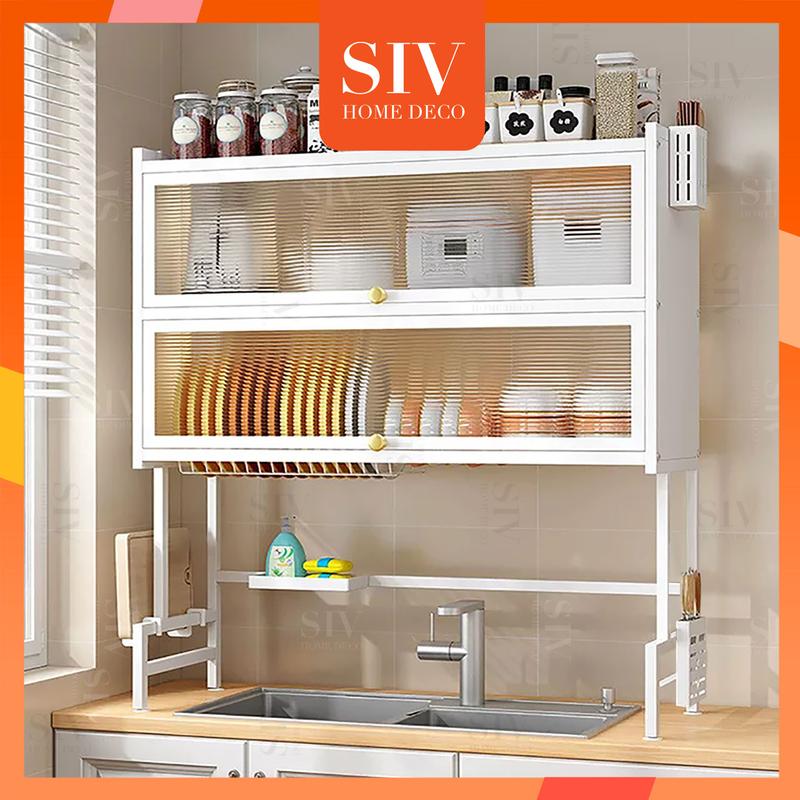  SIV kệ chén có nắp đậy ,Đa Năng Thông Minh Nhà Bếp Trên Bồn Rửa 2 màu kệ đựng đồ đa năng Treo Tường Kitchen 