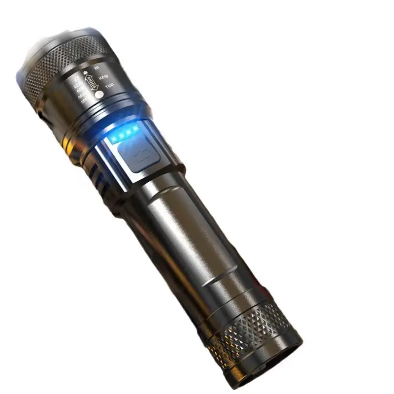 Senter USB Portabel yang Dapat Diisi Ulang dengan Zoom Teleskopik Luar Ruangan Super Terang untuk Pemotretan Jarak Jauh Lampu Sorot Pencahayaan Dalam Ruangan 8