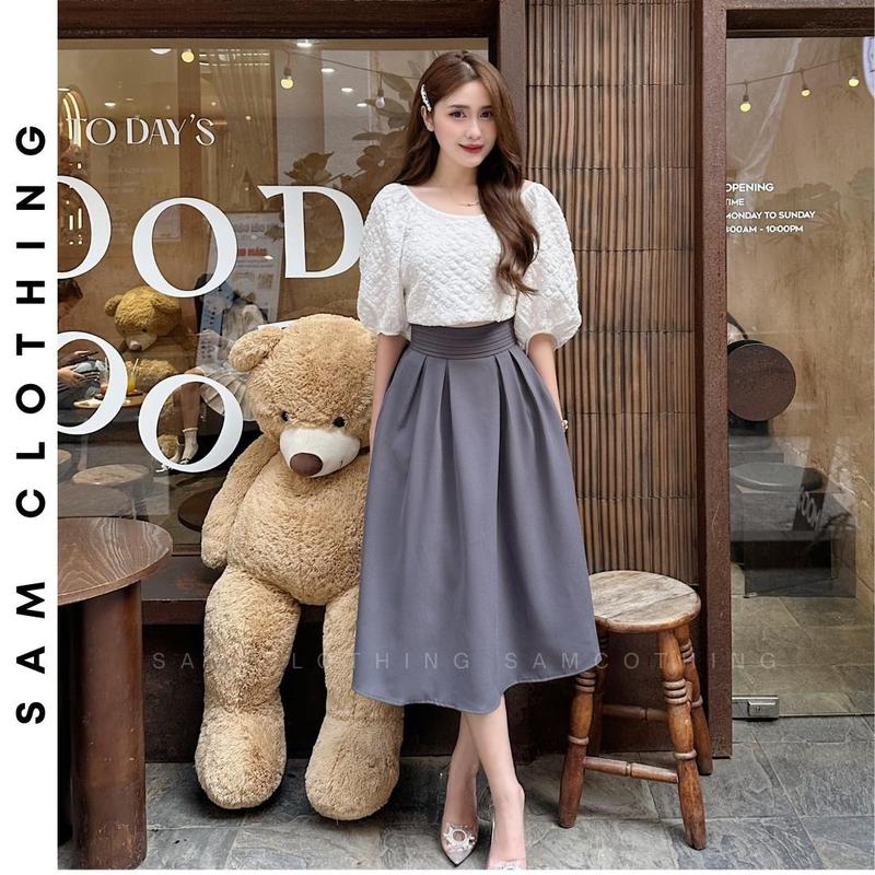  MUA 2 TANG 1 ÁO BA LỖ   Chân váy công sở Chân váy xoè xếp ly cạp cao có túi 2 bên sườn dài 68cm. SA03-CV07 chân  váy Nhung Nữ Voi Women Voan 