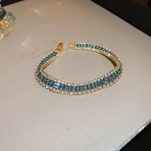 Gelang Tangan Wanita, Fesyen Eropah dan Amerika, Berlian Penuh, Gaya Roman Kecil, Kristal Hijau, Reka Bentuk Geometrik, Jualan Panas