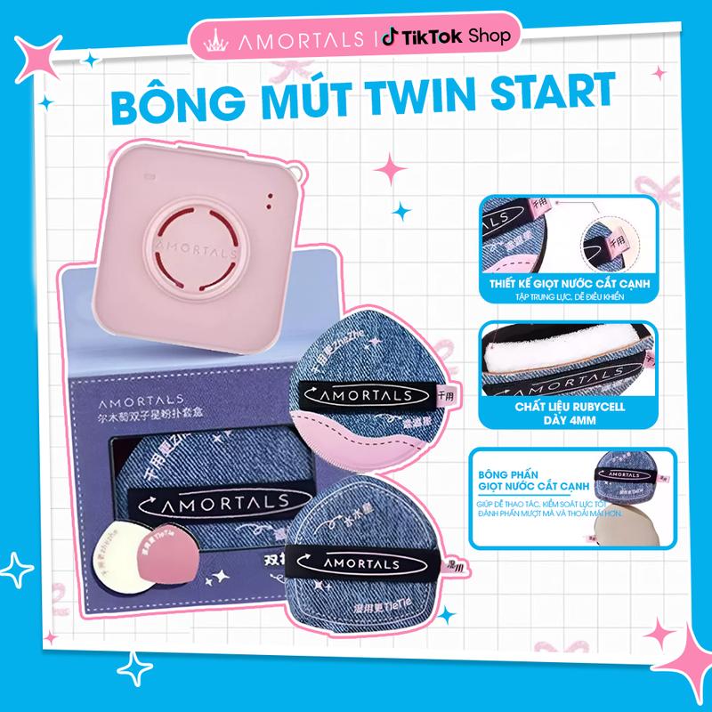  《Amortals Vietnam x Hứa Ngân 》Bông Mút Trang Điểm Twin Star   2 Mút Kèm Hộp  Amortals Và 1 Mút Rửa Mặt 