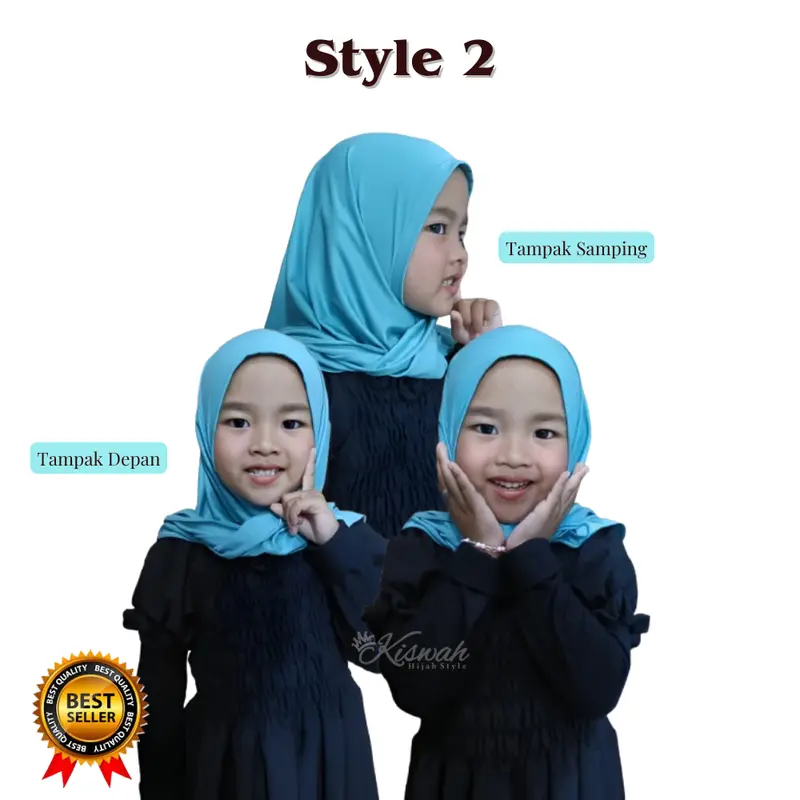 Kiswah - Hijab Airyn Segitiga Anak umur 3-6thn jersey premium G+A Instan Nyaman Muslim Variasi Kerudung Simple 2