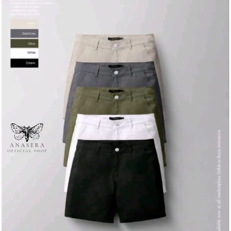 Anasera - Celana Pendek Pria Chino Short Pants Katun Casual Unisex Distro Melar Surfing Santai Dewasa unsex abu-abu Cowok Hitam Cargo Cargo
