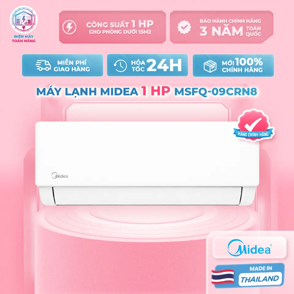 Máy Lạnh Midea 1 HP MSFQ-09CRN8 - Công Nghệ Follow Me - Tự Động Làm Sạch Dàn Lạnh - Chính Hãng