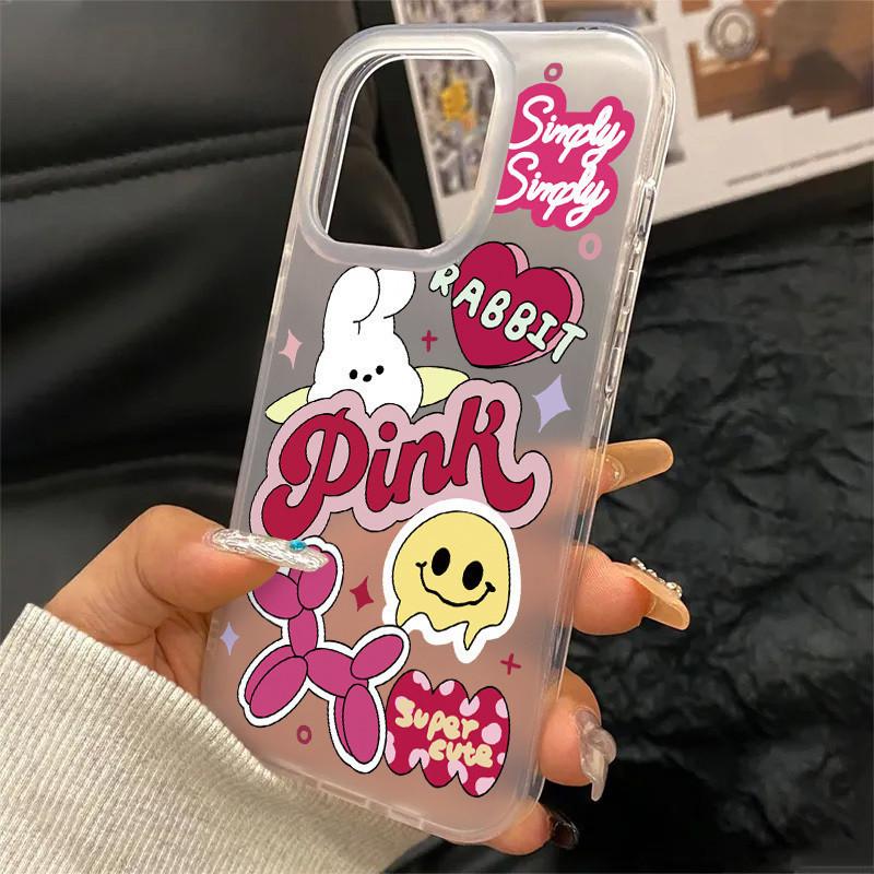 Blissful Case  For IPhone 14 13 16 15 12 11 Pro Max SE 16 8 6 7 15 Plus XR X XS Max 16Plus 15Plus 14Plus 8Plus 7Plus Colorful Graffiti Happy Smile Painting Art Pattern Luxury Bracelet Large Hole Frosted