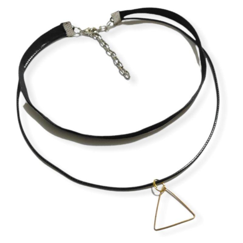 Black Double Layer Triangle Velvet Choker Necklace Kalung Segitiga Multilayer Dua Lapis Rantai Tali 7