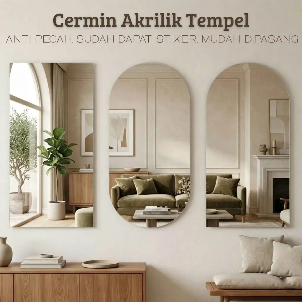 【VERSI TEBAL} -Cermin Tempel Tembok Ukuran Besar Aesthetic  - Kaca Tempel Di Dinding Minimalis