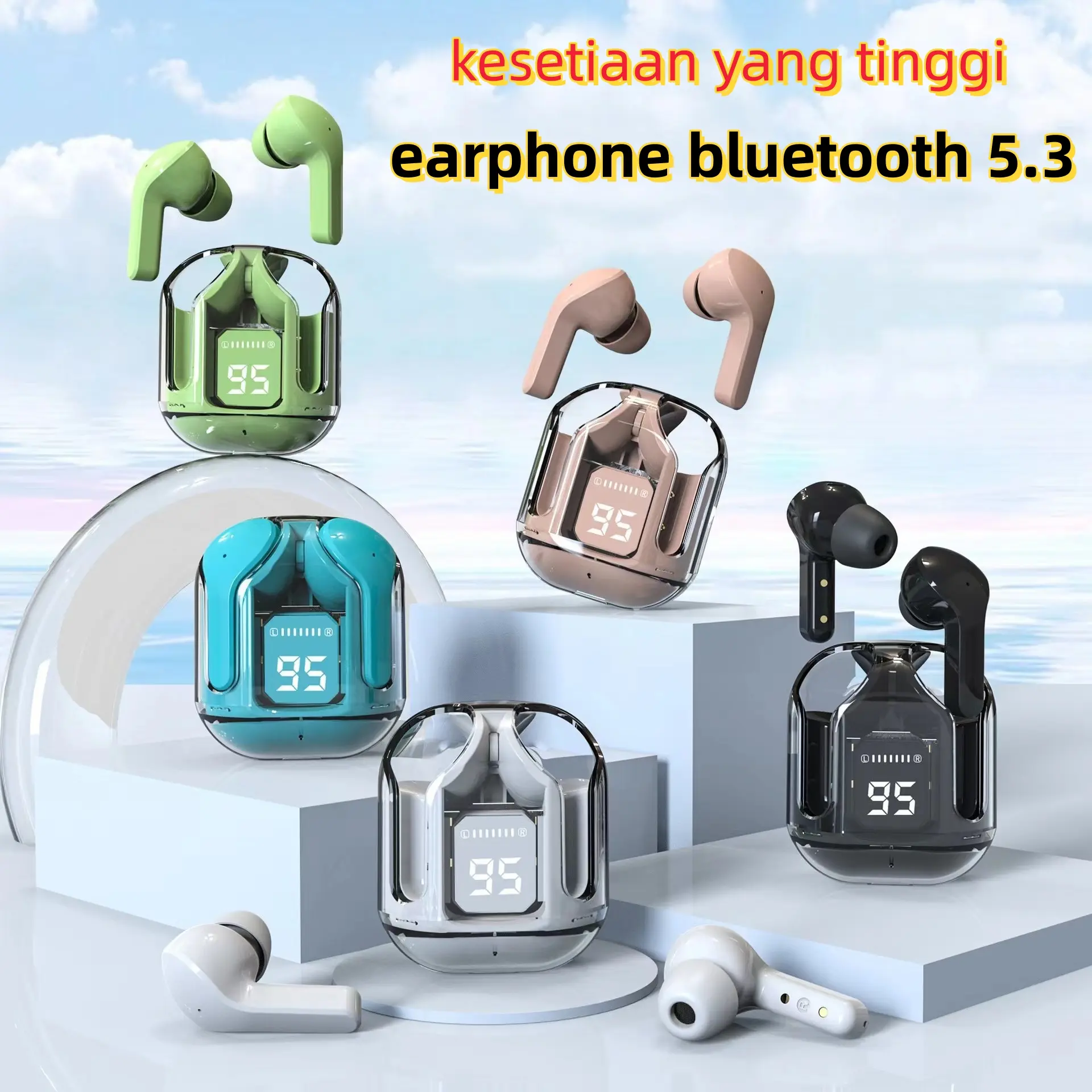 Gaya Baru Headset Bluetooth Smart Touch Wireless Earphone Bluetooth With Mic Handset Wireless Earbuds Olahraga Tahan Air Led Bass Headphone Komputer