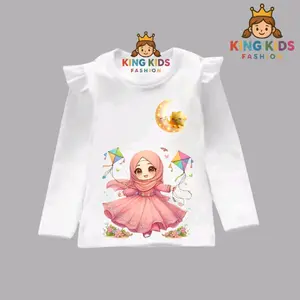 Kaos anak gambar muslim baju anak perempuan lengan panjang muslimah jilbab bunga BULAN BINTANG / LAYANGAN