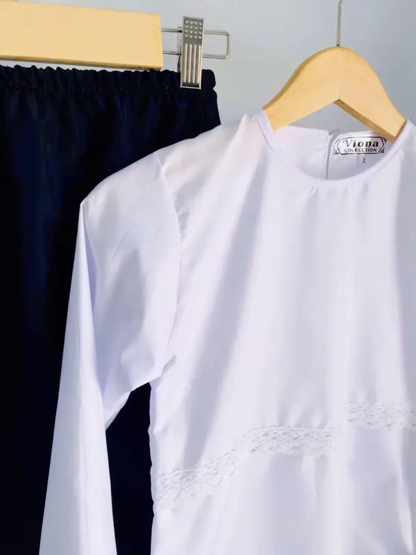 SETELAN BUSANA muslimAH ANAK HITAM PUTIH baju kancing Katun Lembut Nyaman TK SD TPA 3
