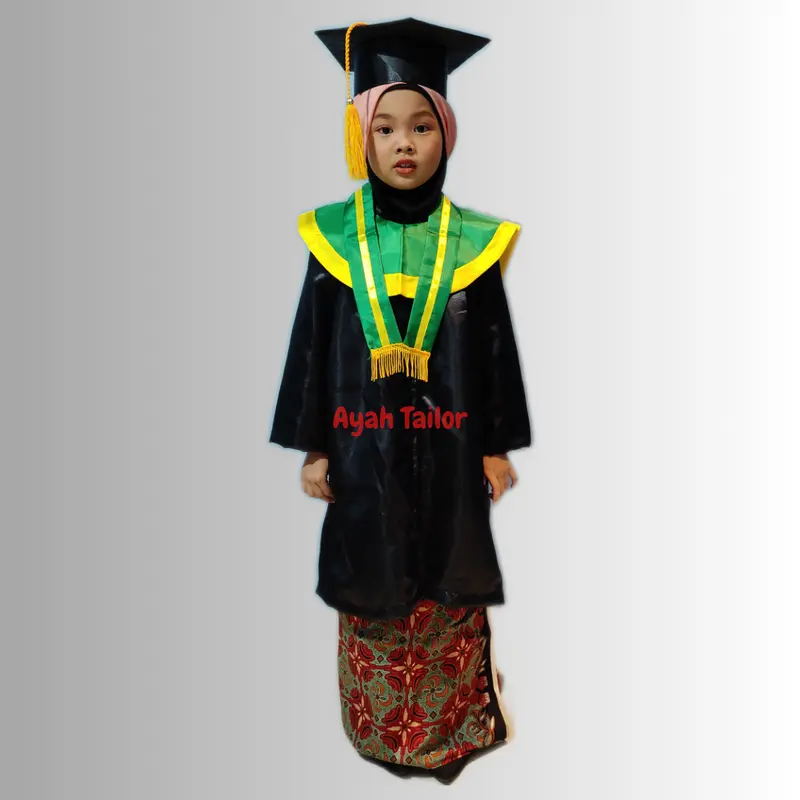 BAJU TOGA JUBAH WISUDA TK PAUD HIJAU LIST KUNING 2
