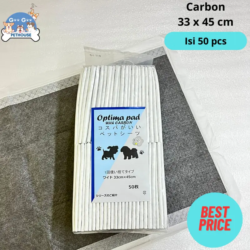 Underpad Training Pad Alas Pipis Anjing Kucing Kelinci Perlak CARBON Merek OPTIMA PAD Uk. 33x45  Uk. 45x60  Uk. 60x90 (PCS) 2
