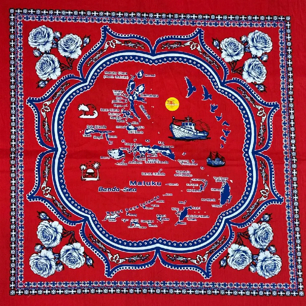 Lenso Merah Peta Maluku Ukuran 65cm x 65cm Cotton 100%