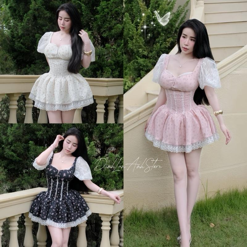 SALE - Váy Hoa Nhí Tiểu Thư Khuy Cài Tay Bồng Ren Thiết Kế Tùng Xoè HÀNG 4 LỚP - DinhLanAnhStore
