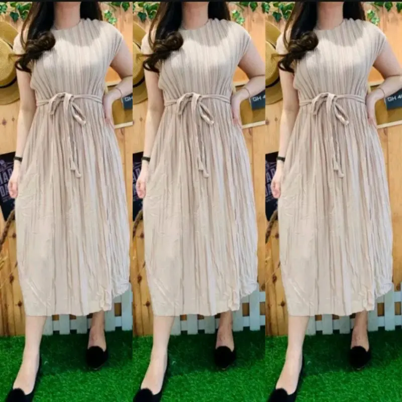 DRESS DASTER GAUN MLM PILSKET WANITA MIDI PENDEK LENGAN PENDEK BUSUI RESLETING DEPAN TALI SAMPING ELGEAN NYAMAN SANATAI 4