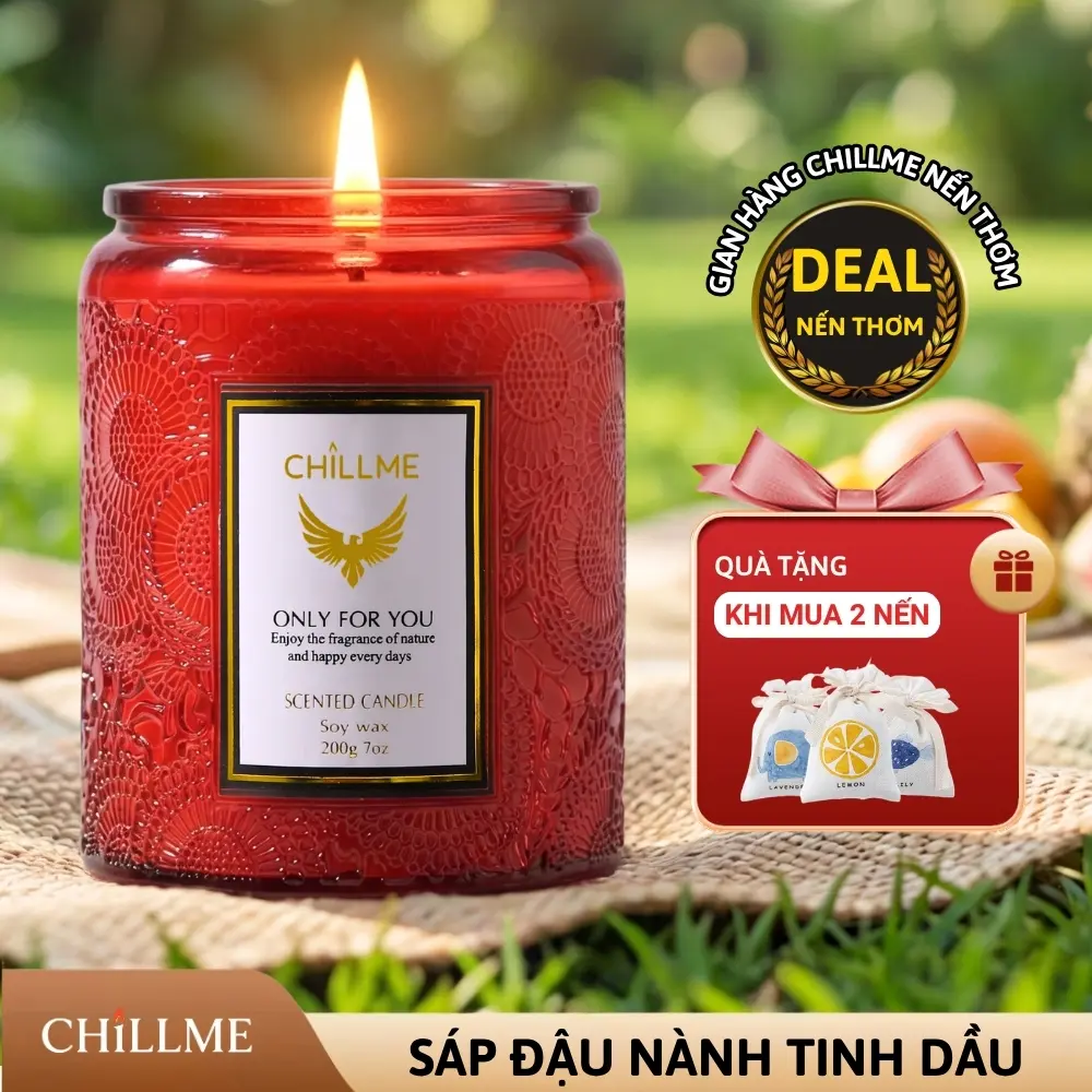 Nến thơm phòng Chillme Luxury sáp đậu nành hương thơm thư giãn khử mùi decor phòng ngủ quà tặng