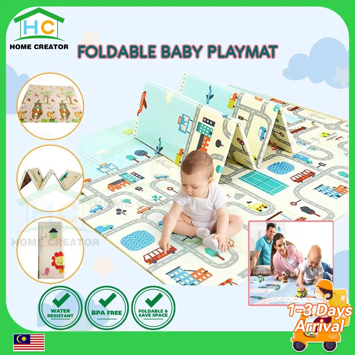 150x180cm Baby Mat Foldable XPE Double Sided Play Mat Carpet Thick Soft Kids Crawling Activity Floor Gym Toys Gift Playmat Unisex Kartun Bayi