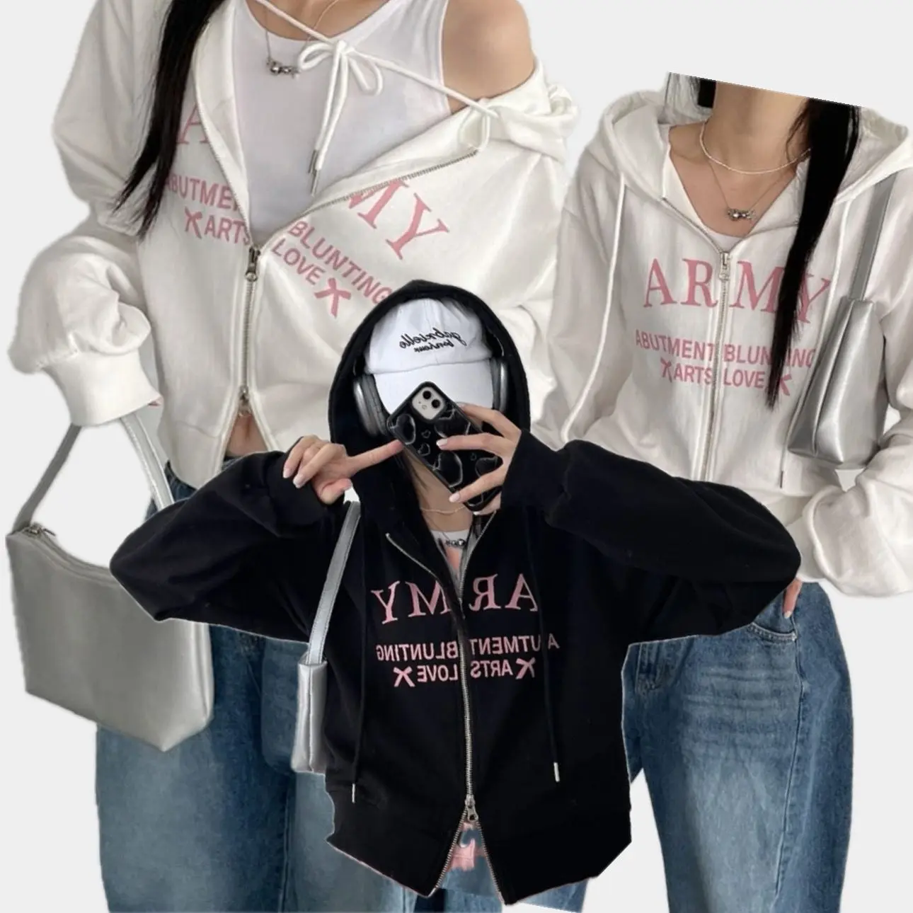 Army Arts Love Jacket Crop Wanita Oversize - Jacket Croope Wanita Korean Style Kekinian