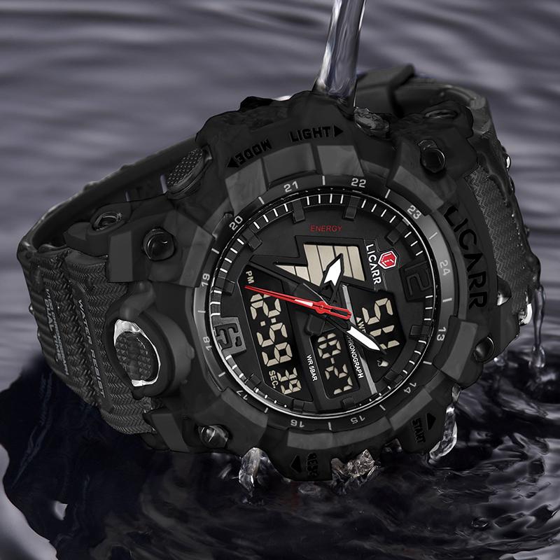 LICARR Jam Tangan Pria Olahraga Analog-Digital Fashion Tahan Air Santai Kuarsa Jam Tangan Cowok Original Merek Stopwatch 9528 4