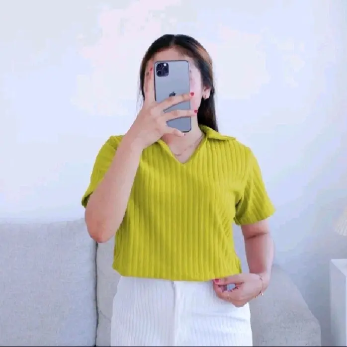 Kaos Atasan Wanita Lengang Pendek Crop Top Polo Rib Knit Hornet Premium Terlaris 2