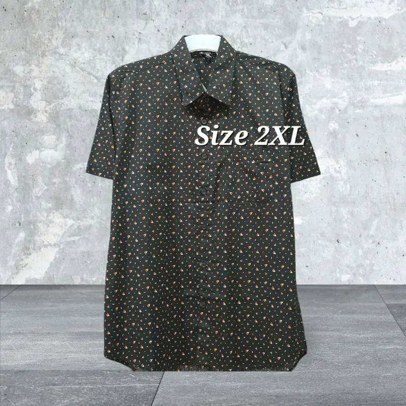 Kemeja Pria Motif Triangle Lengan Pendek keren bahan dingin Formal Katun Kantor Hitam 4