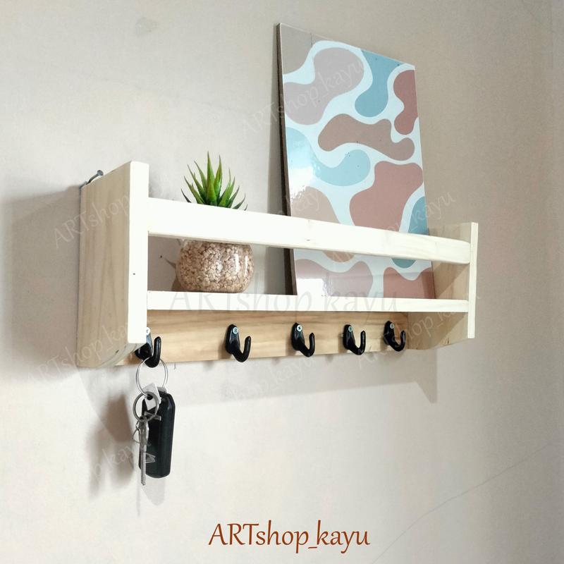 Rak Bumbu Kapstok Rak Bumbu Minimalis Rak Buku Rak Make up Bunga Dinding Kayu Kunci Penyimpanan 0