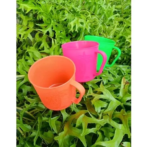 12 Pcs Cangkir Plastik Kecil Warna Hijau Orange dan Pink Diameter 6cm Tinggi 6cm Souvenir - Kitchenware 2