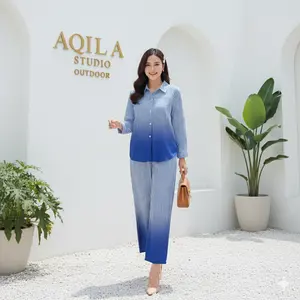 ALUNA - One Set Pinstripe Stripe / Kemeja Cotton Stripe / Kemeja Salur Kekinian