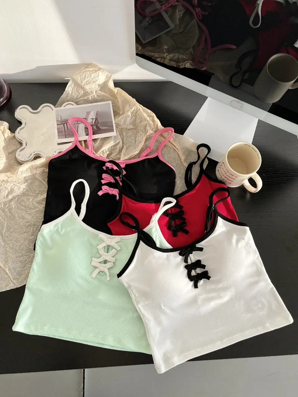 Pure desire, sexy, sweet and spicy style butterfly bow, short and versatile suspender, women's new style, collision ribbon chest pad vest