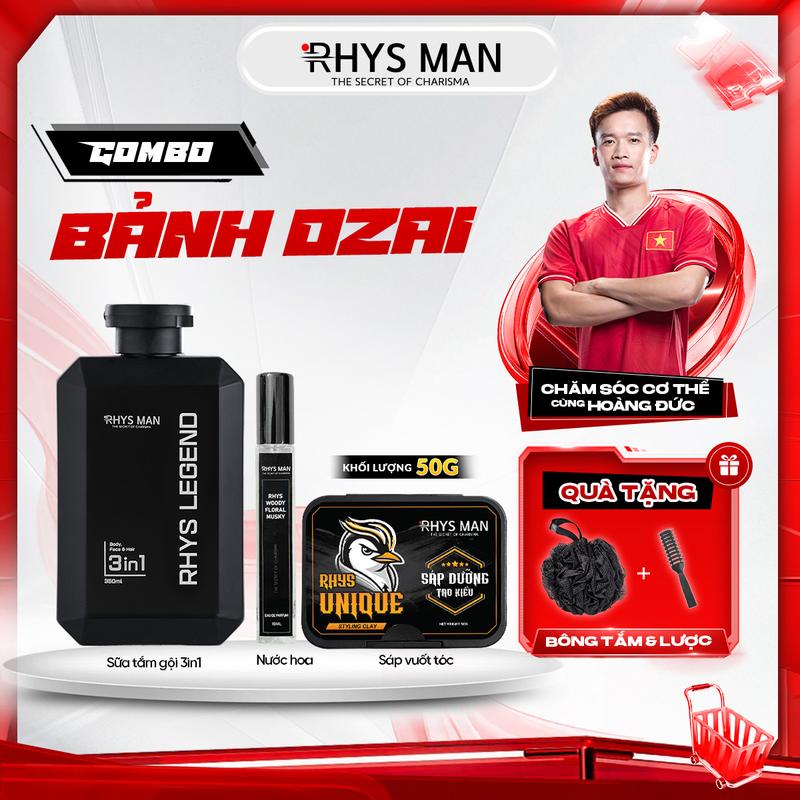  Combo 3 sản phẩm: Sữa tắm gội 3in1 & Nước hoa 10ml & Sáp Pomade Clay 50g |Tặng kèm Set Túi Hộp + Bông Tắm Than Tre + Lược Tạo Kiểu 