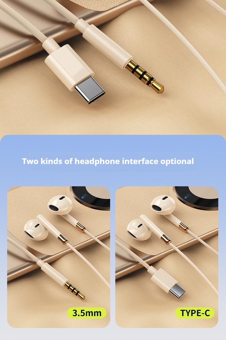 P15 Headset Kabel HIFI Stereo, Earphone Wired Tipe-C & 3.5mm, Earbuds dengan Mikrofon, Headphone Suara Jernih untuk HP