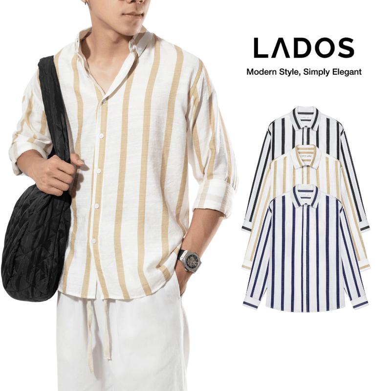  Áo sơ mi nam tay dài kẻ sọc vải đũi linen LADOS-8155 basic trẻ trung phong cách Hàn Quốc 