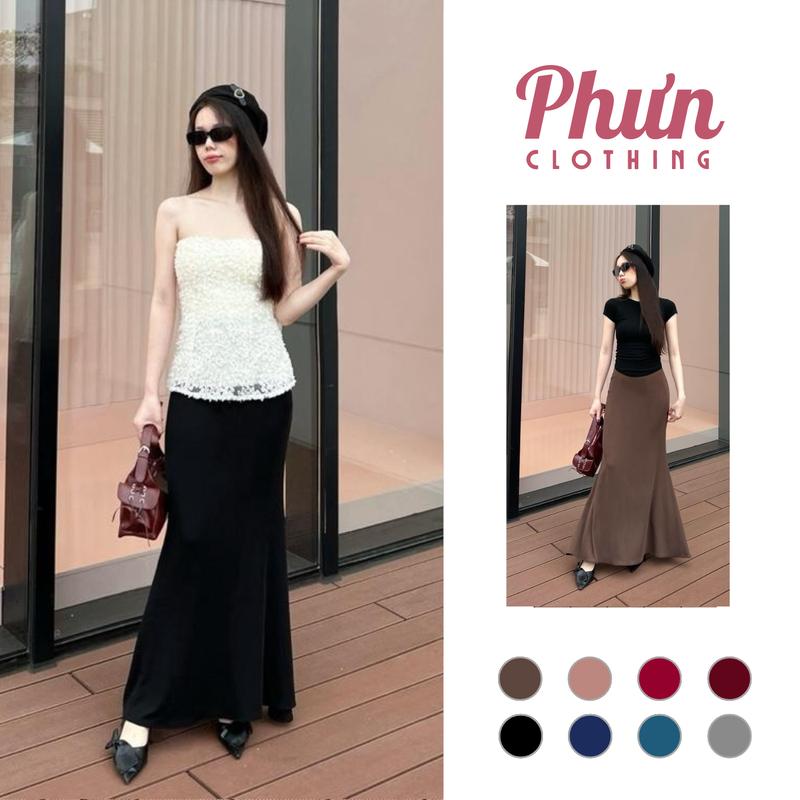 Chân váy đuôi cá dáng dài xoè nhẹ PhưnClothing Có 3 chiều dài 90cm - 95cm và 100cm freesize từ 43 - 63kg _ Co giãn 4 chiều và đàn hồi