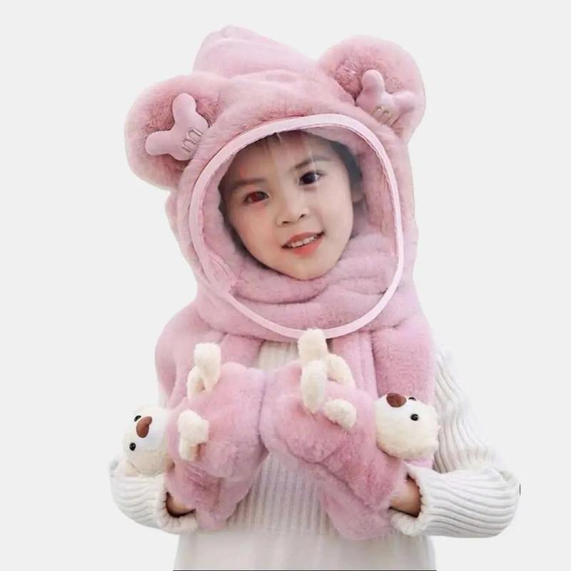 Mũ Len Lông Tay Gấu Trùm Đầu Kèm Kính Chắn Gió Kèm Khăn Quàng Cổ Và Bao Tay Cho Bé Nón Len Lông Cừu Có Bao Tay