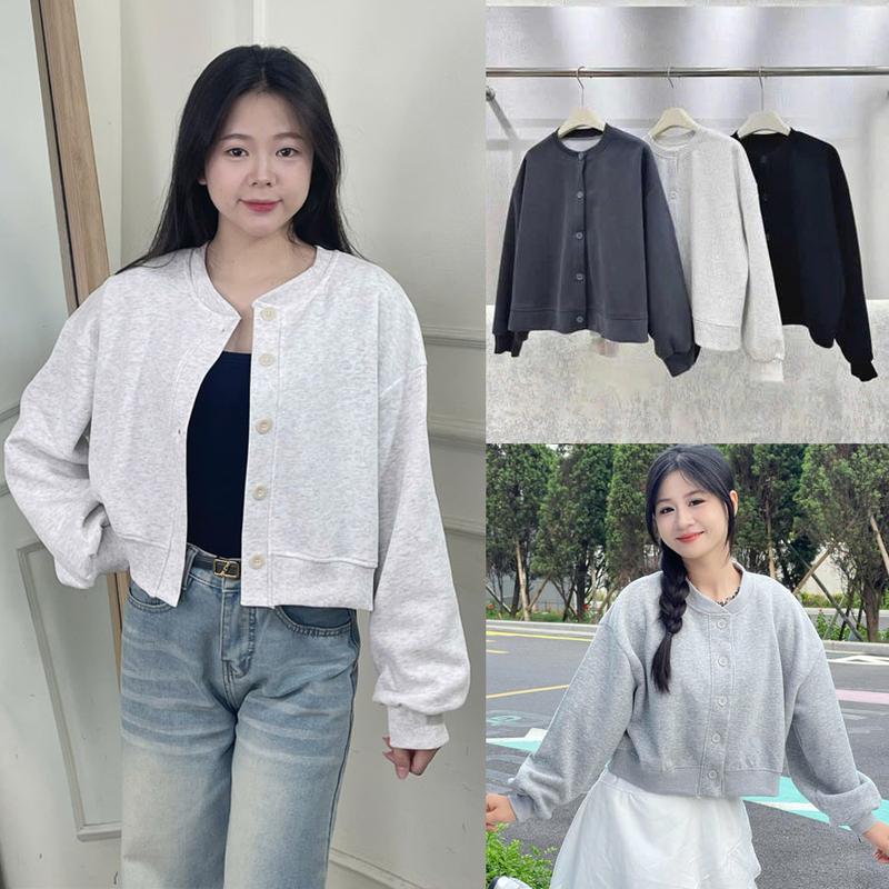  092 Áo Khoác Nỉ dáng Lửng cài cúc chất nỉ Hàn siêu xinh 