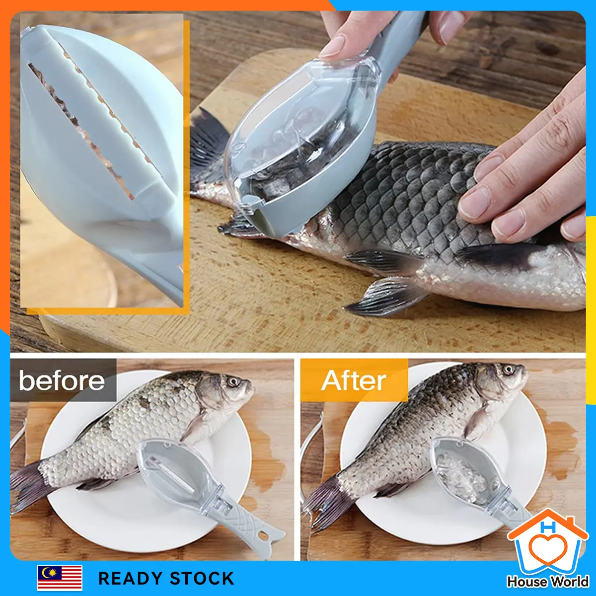 1Pc Fish Scale Scraper Remover Cleaner Seafood Peeler Brush Kitchen Tools Blue Color Gadgets Pengikis Sisik Ikan