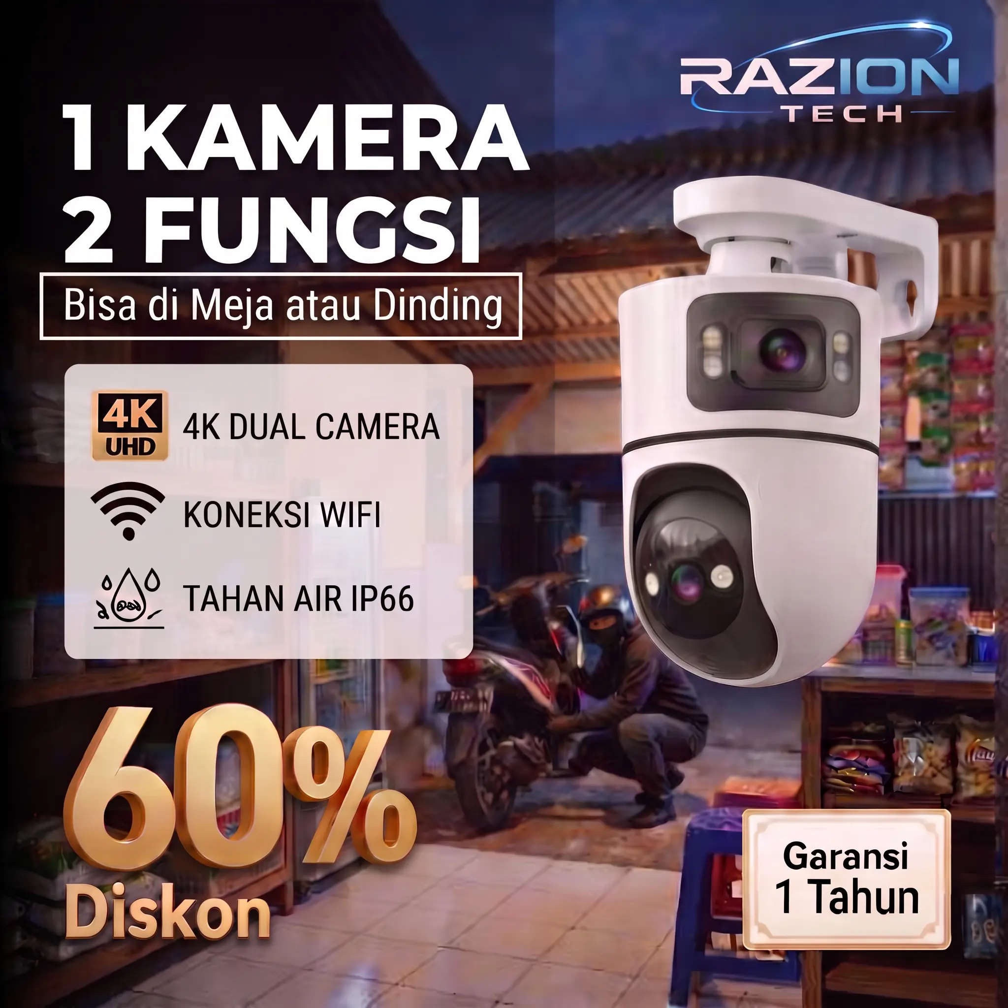 RAZION Kamera  YOOSEE Wifi Dual Lens 360 Derajat Ai Deteksi Manusia Night Vision Audio Dua Arah Pantau Hp CA41YS