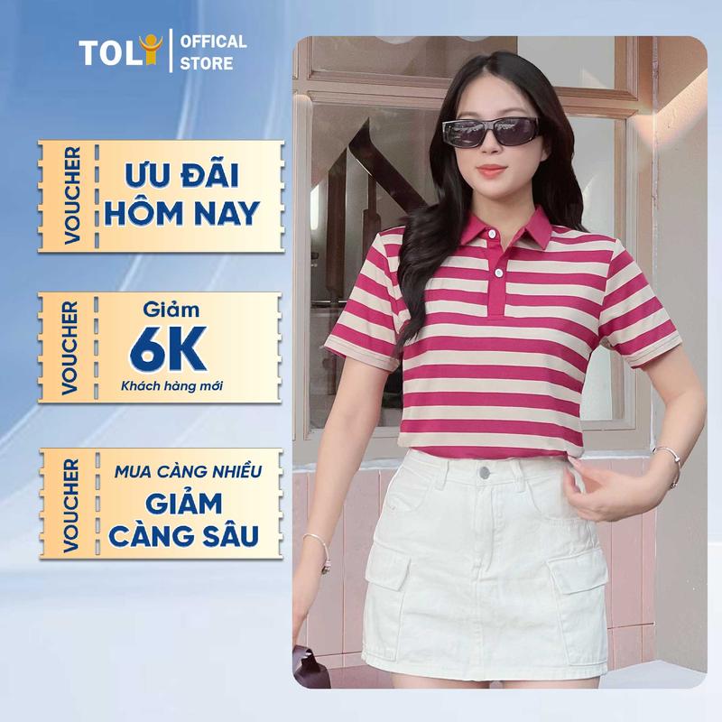 Áo Thun Polo Nữ TOLI PLM81 – 3 Màu Sọc Ngang Trẻ Trung, Cổ Bẻ Sang, Cotton Mềm Mịn Co Giãn