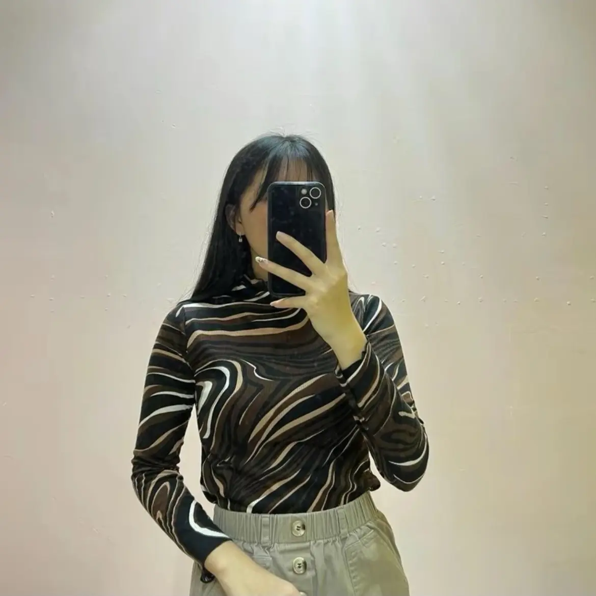 Atasan Wanita Houndstooh Rib Knit Longsleevee Style Slim Fit